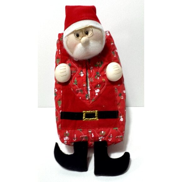 Vintage Avon Fabric Christmas Santa Tissue Box Cover Santa Claus Red Black Suit - Picture 2 of 6
